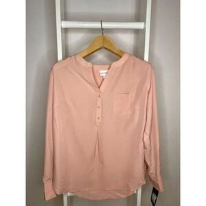 Pure Energy Henley Career Top Womens Plus Size 1X Pink Collarless NEW